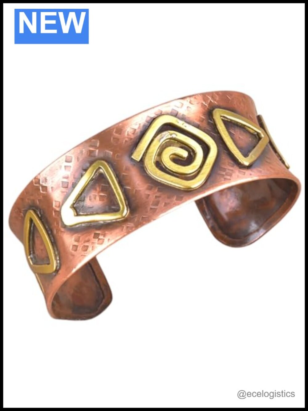 Handmade Copper Cuff Bracelet with Brass Inlay Adjustable Unisex